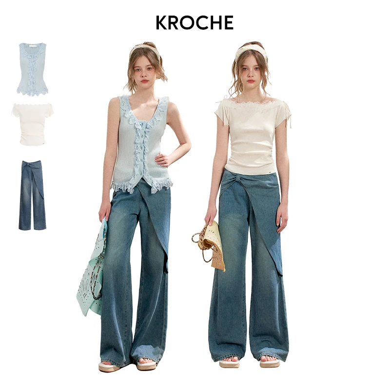 【小熊粉丝专享】Kroche 针织背心/一字肩针织衫/阔腿牛仔裤