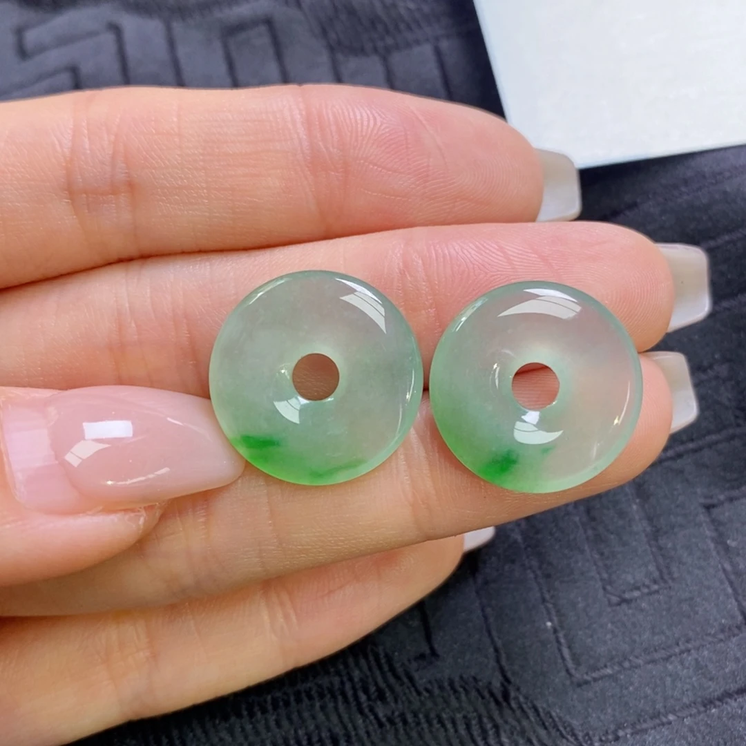 翡翠未镶嵌耳饰飘花高冰甜甜圈