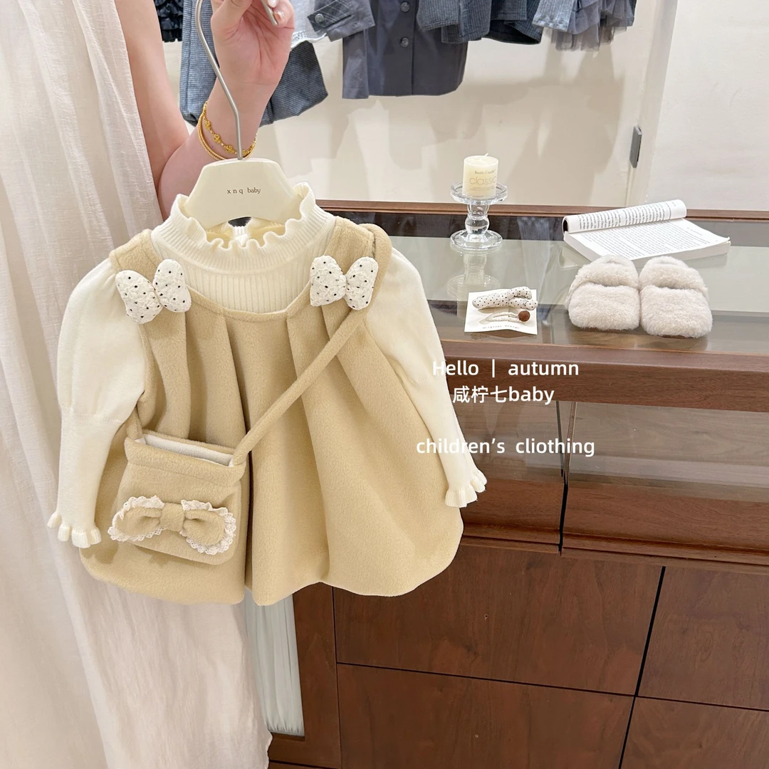 【咸柠七】女童连衣裙冬装2025新款儿童加绒公主裙女宝宝背心裙套装