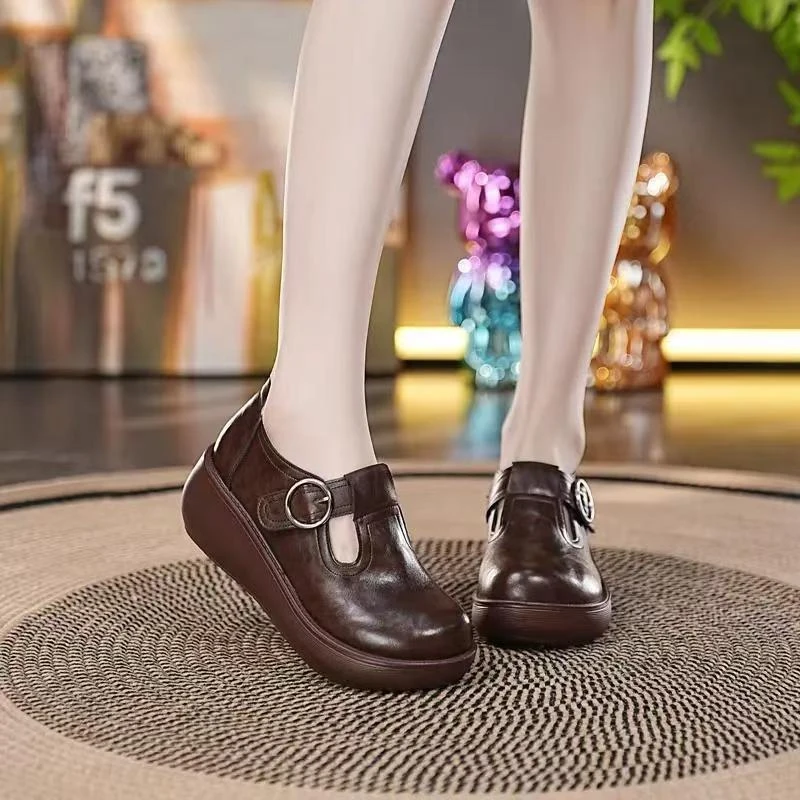 【有运费险】2025春秋新款女鞋复古皮鞋厚底单鞋真皮圆头舒适软皮