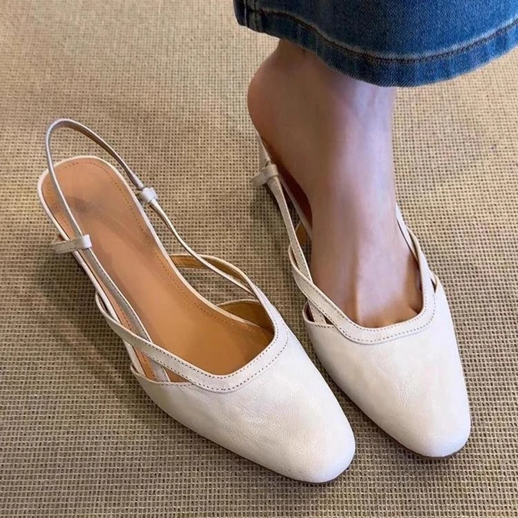 博主推荐复古包头鞋女后绊带浅口外穿凉鞋百搭粗跟超火一脚蹬单鞋