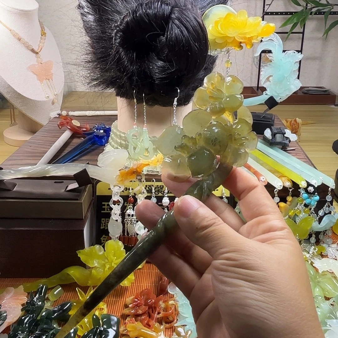 蛇纹石玉合金发饰