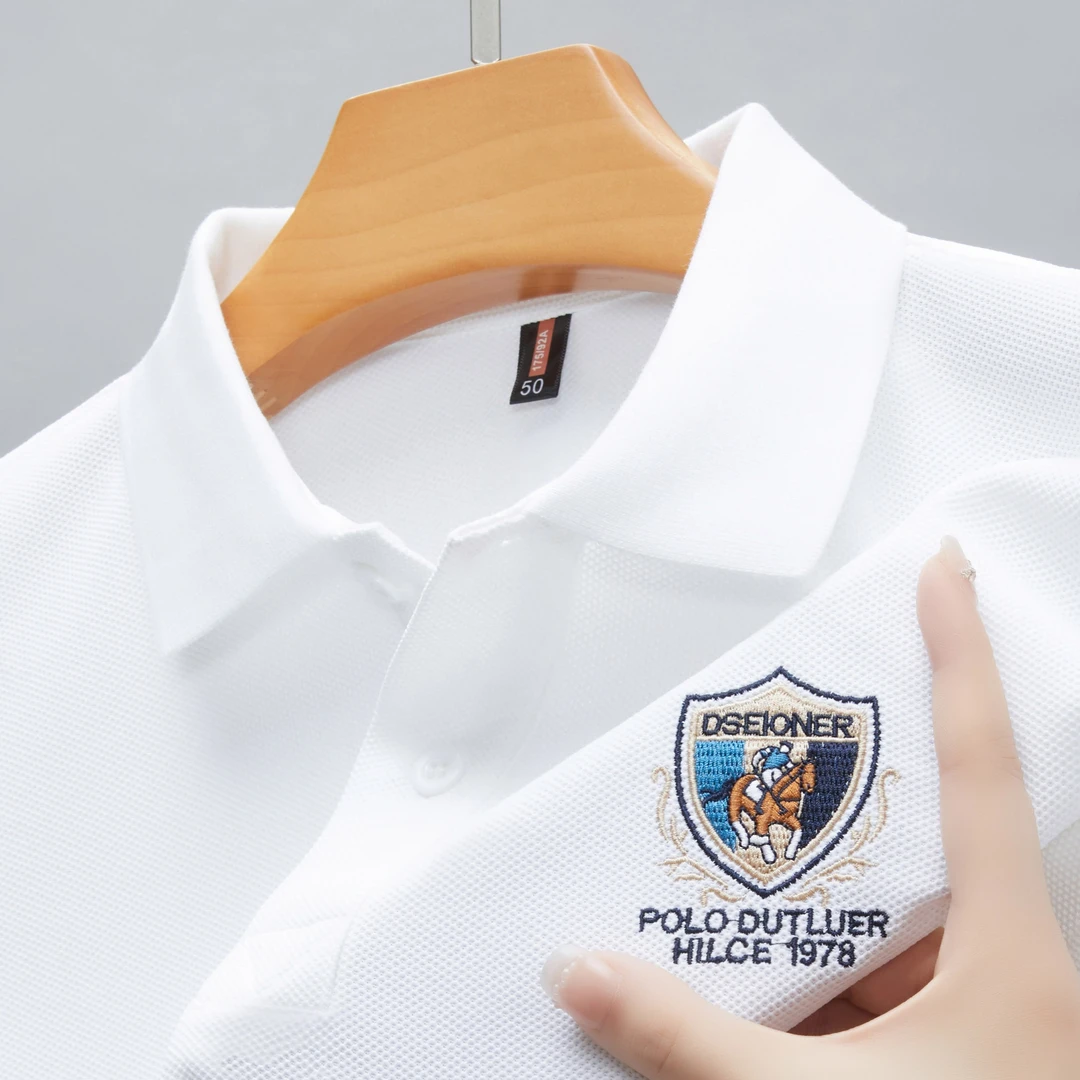 8605【珠地棉】夏季新款薄款短袖刺绣纯色休闲宽松时尚翻领Polo衫