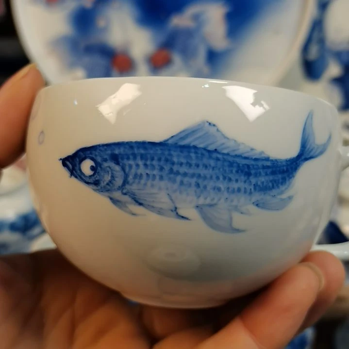云***歌景德镇陶瓷青花单鱼咖啡杯
