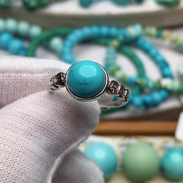 绿松石银S925镶嵌珠宝奇石9.5mm