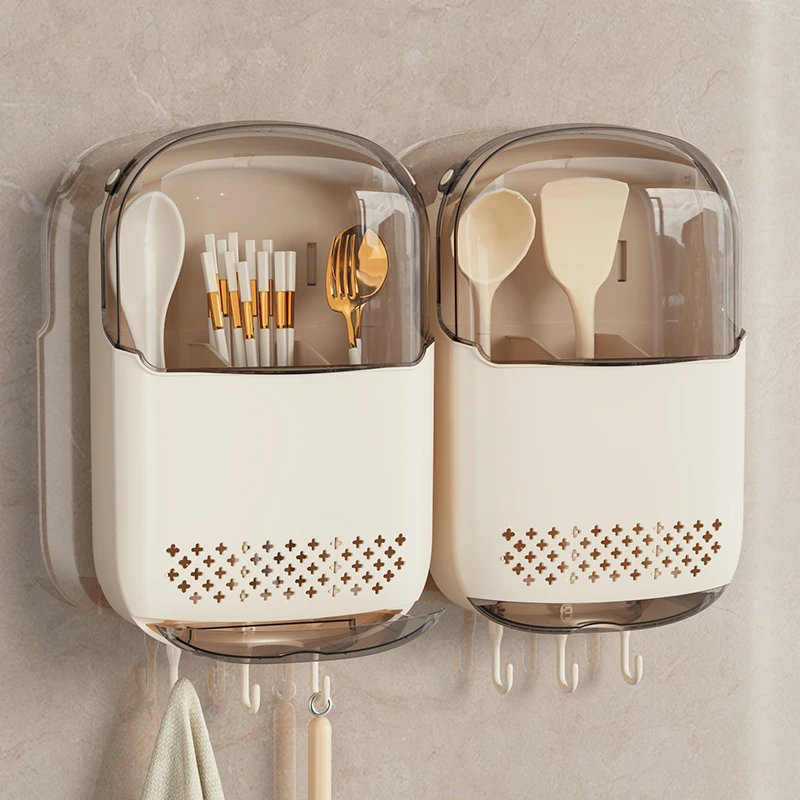优勤筷子收纳盒厨房筷子筒置物架墙上壁挂式家用沥水勺子桶筷笼篓