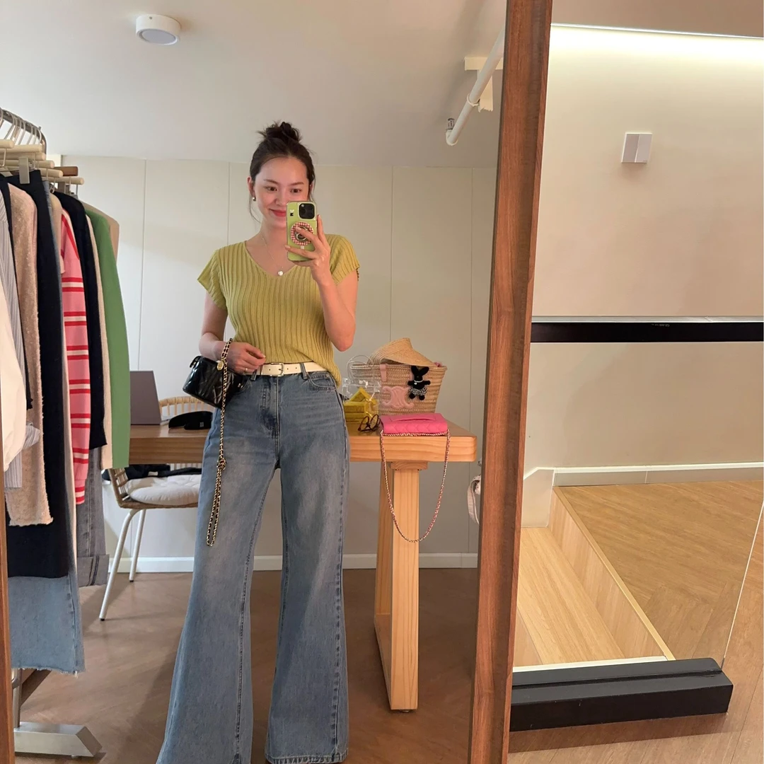 bloom   冰岛日落   显瘦高腰时尚复古宽松设计感高级休闲牛仔裤