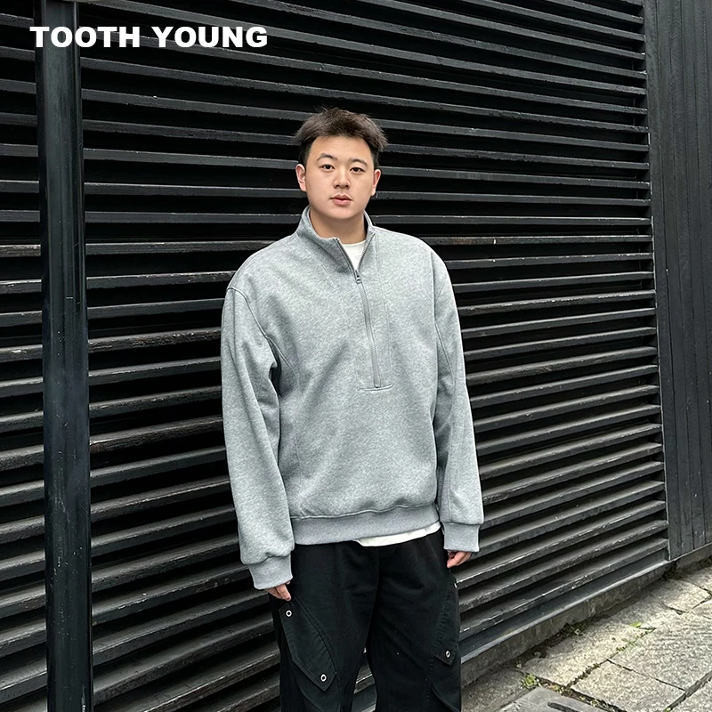 郑一爱穿搭 【半拉链卫衣】中性风宽松男女纯色春季立领长袖上衣