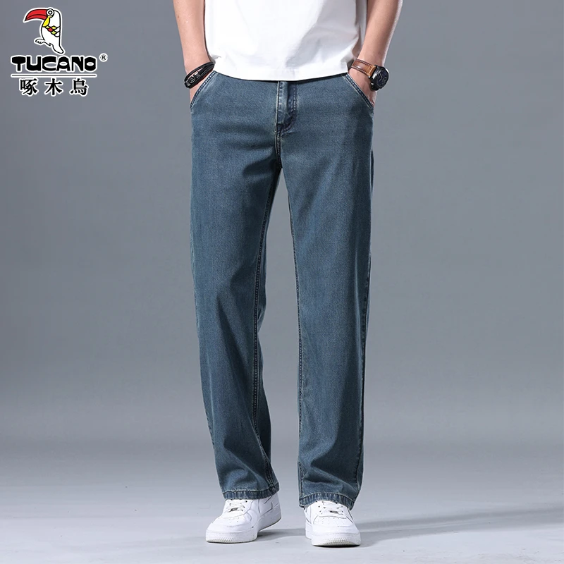 啄木鸟春季莱赛尔牛仔裤男宽松直筒2025新款夏季薄款阔腿冰丝裤子