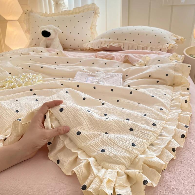 新款小清新花边款皱皱纱夏凉被四件套空调被机洗