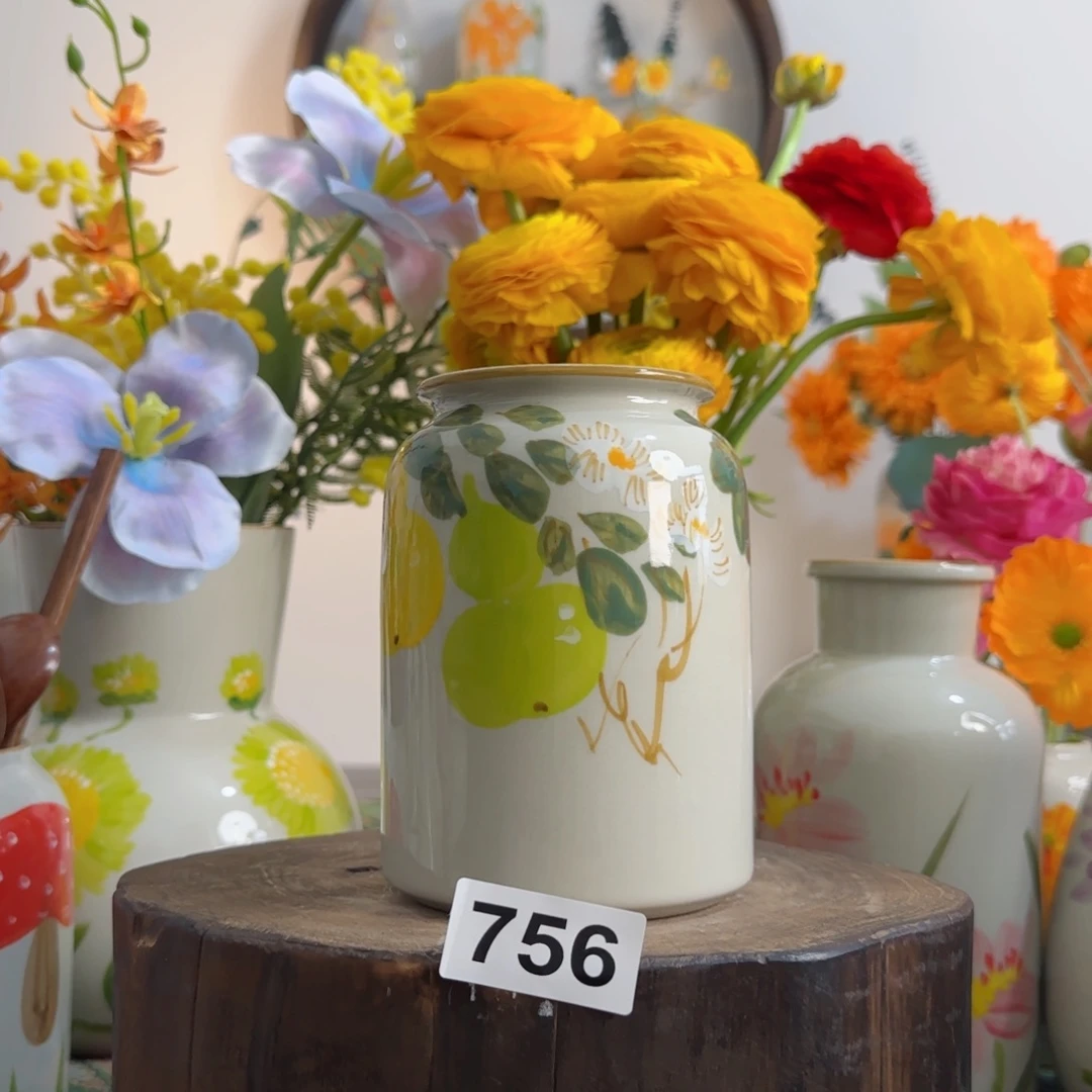 摆件景德镇陶瓷手绘小花瓶摆件无孔