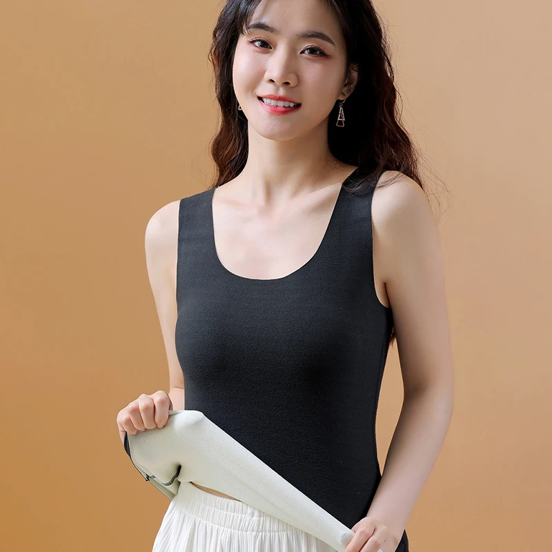 【买一送一】轻奢短袖正品德绒保暖背心女纯色打底背心无痕