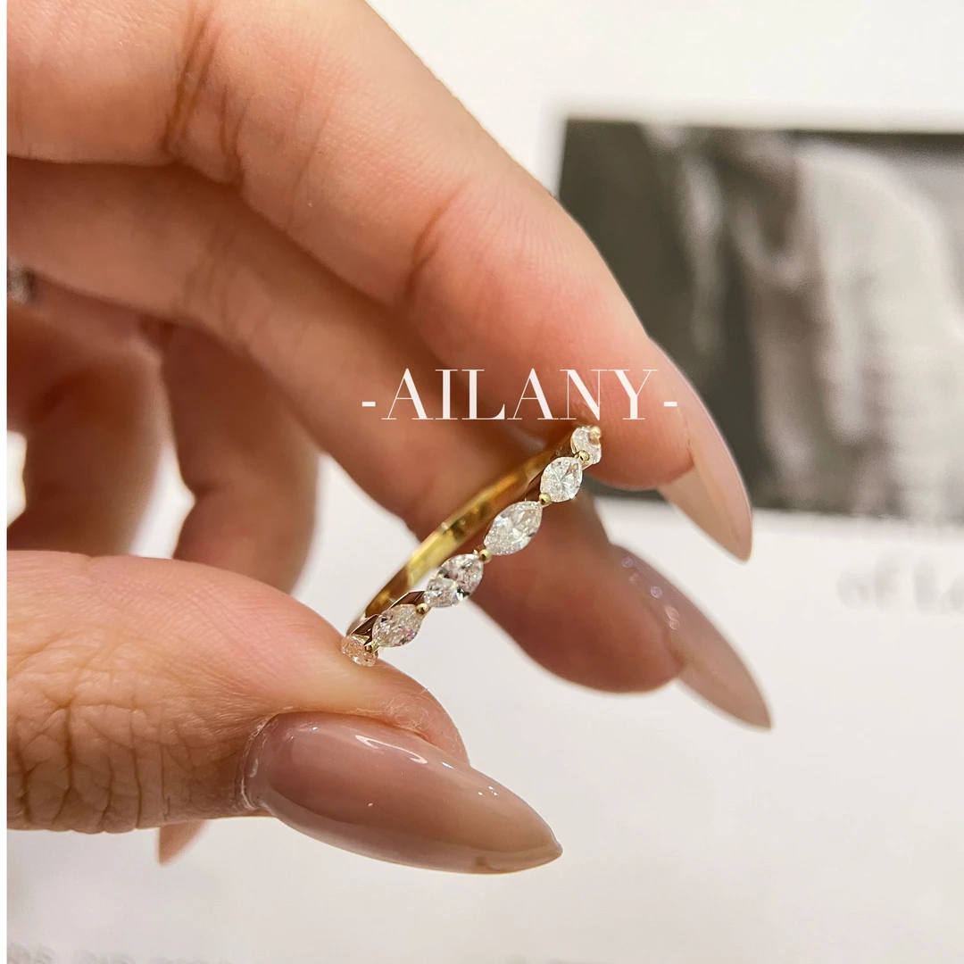 实验室培育钻石【定制】河南培育钻人工钻石马眼七公主排戒18K戒指