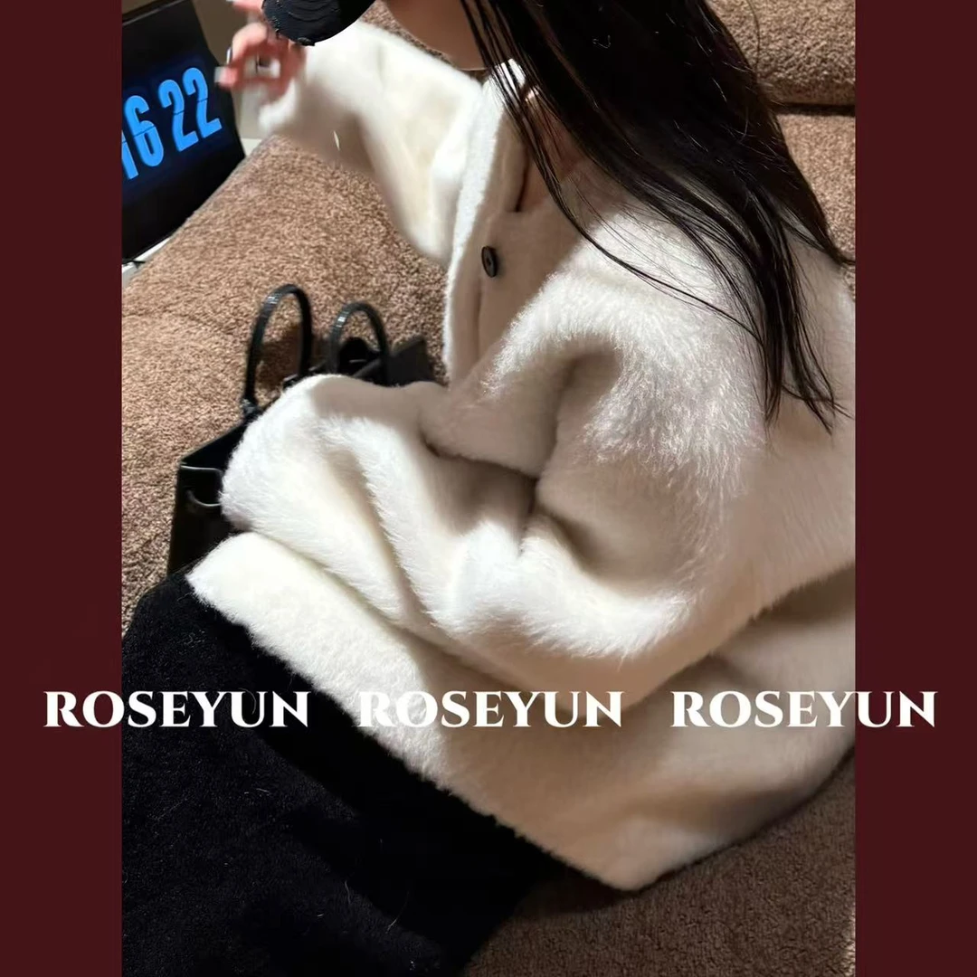 【Rose Yun】100%直毛绵羊毛拉贡平替圆领中长款外套  JY125122