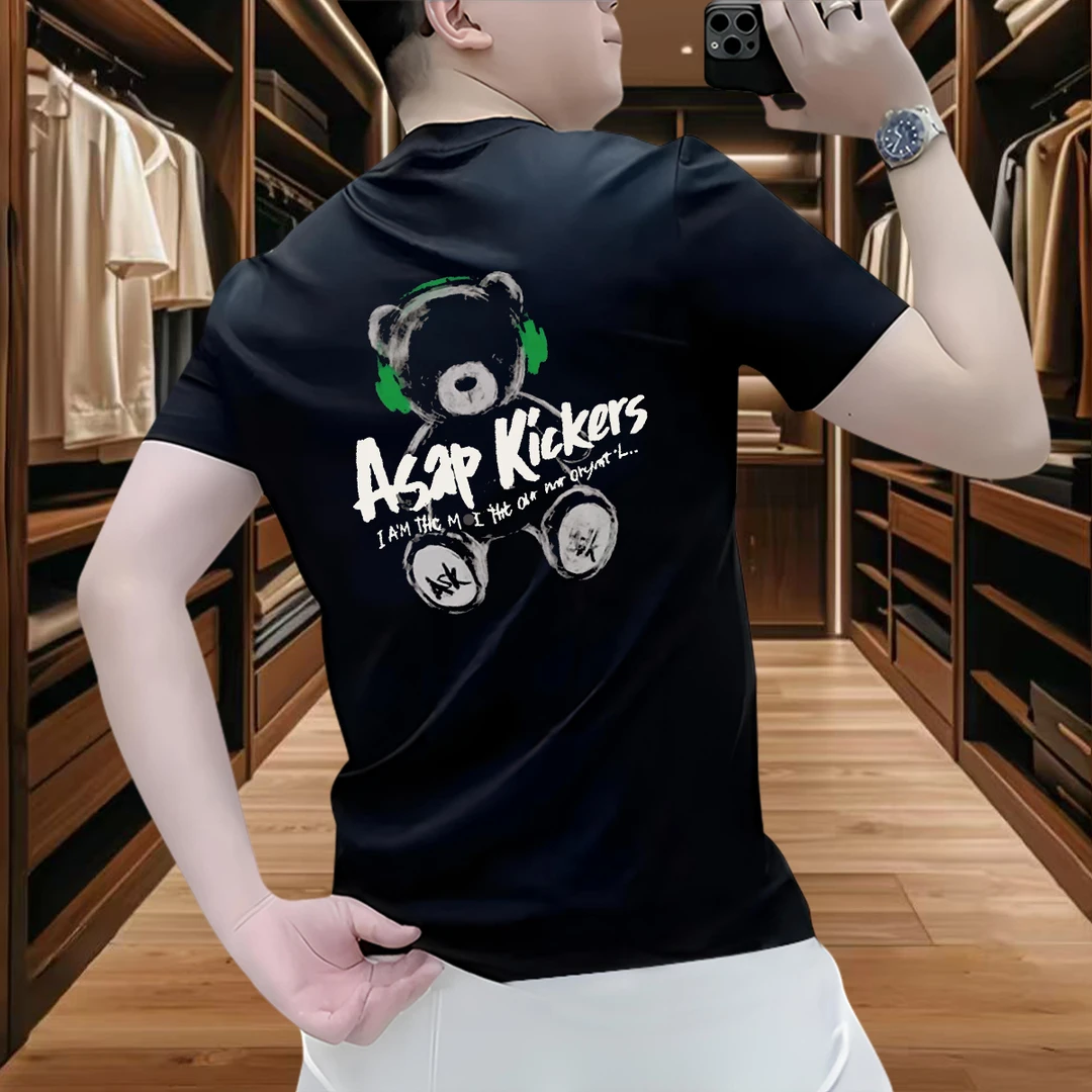 大码男士t恤衫短袖夏季2026新款时尚百搭印花半袖轻奢痞帅男装潮