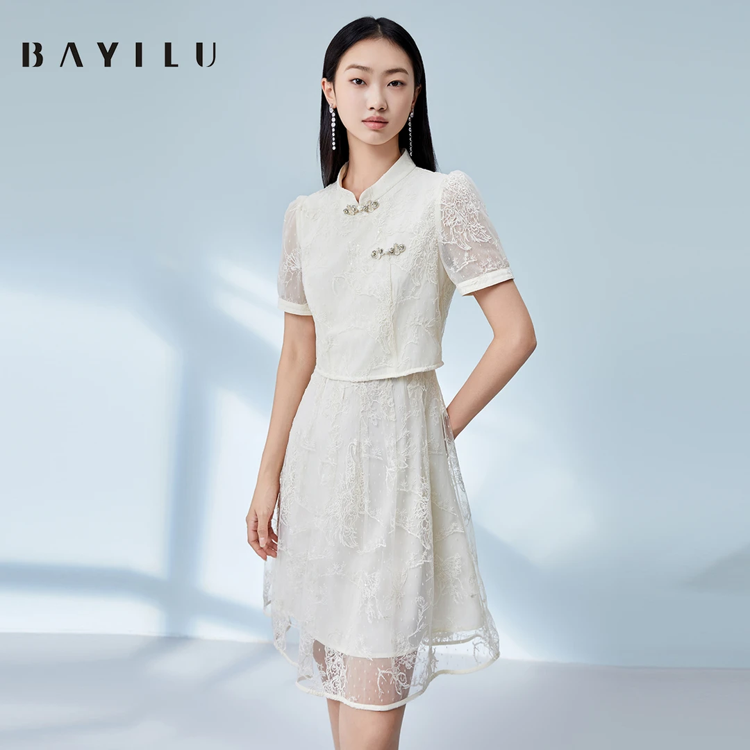 【小铃铛】芭依璐夏季新中式刺绣假两件中长连衣裙90L7650