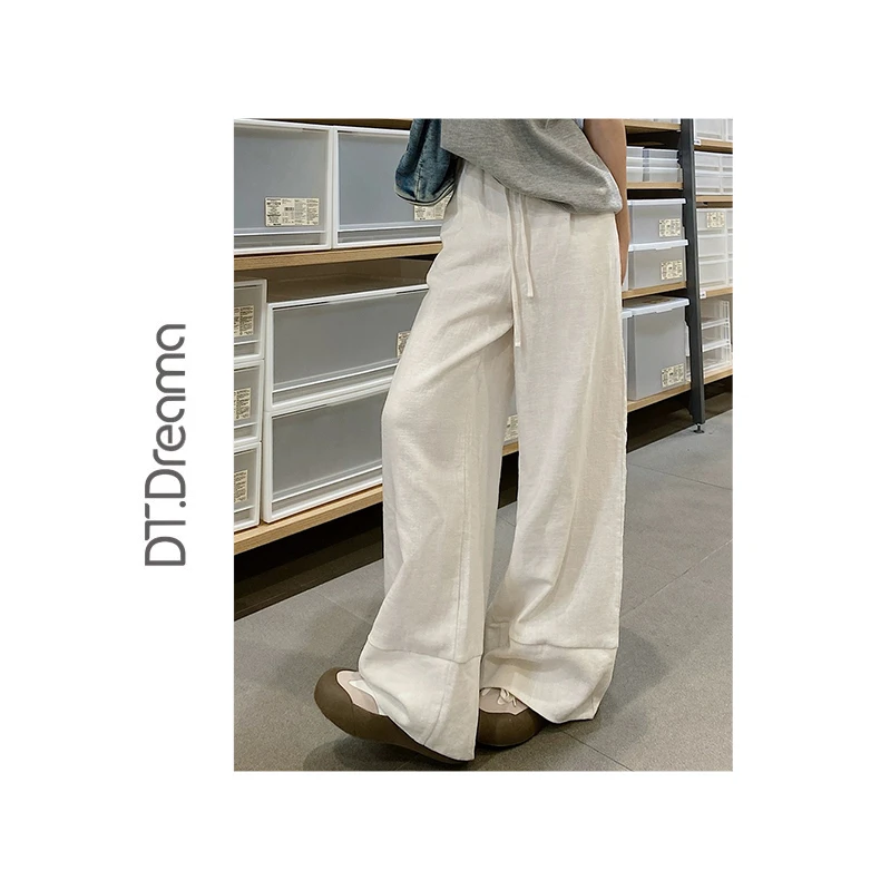 苎麻阔腿裤女白色裤子新款棉麻休闲裤高腰垂感休闲直筒拖地裤时尚