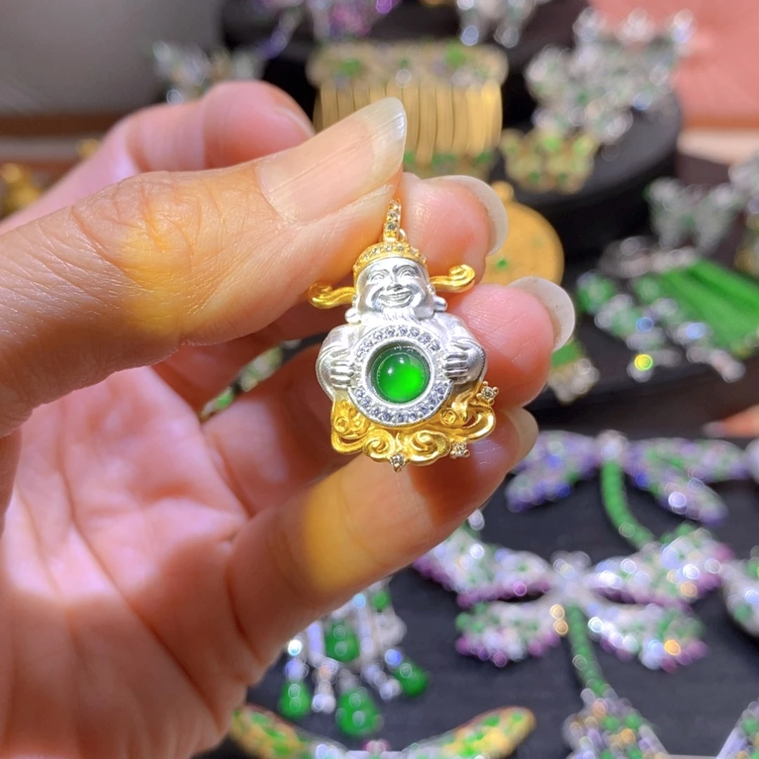 吊坠(不含链)银S925镶嵌翡翠