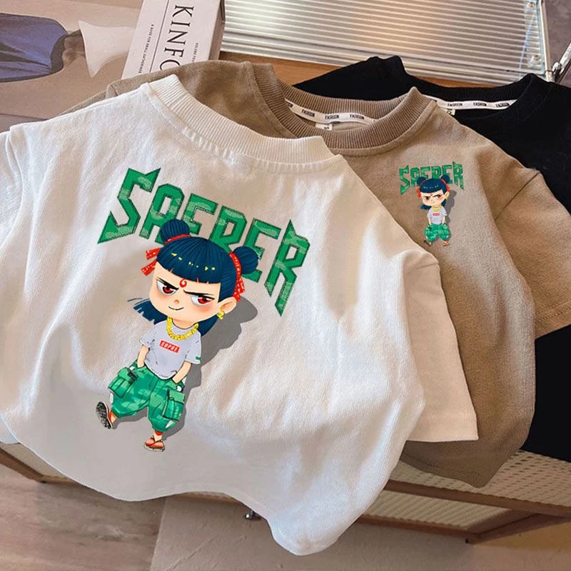 哪吒夏装儿童短袖纯棉夏季半袖休闲2025新款上衣卡通男童女童百搭