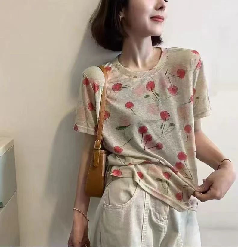 宝衣家  小樱桃夏季柔软百搭天丝短袖衫