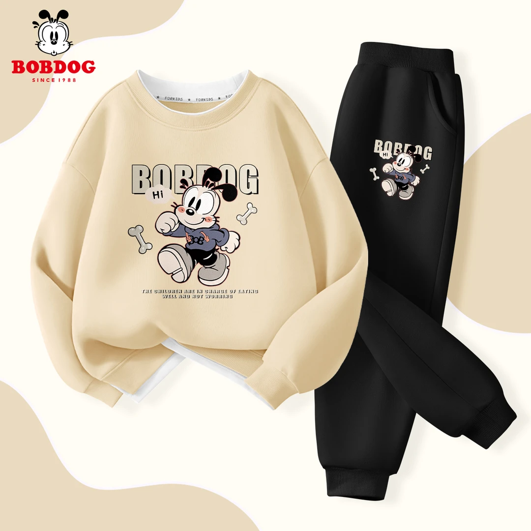 巴布豆卡乐男童薄款套装2025春秋款男孩假两件圆领上衣中大童春装