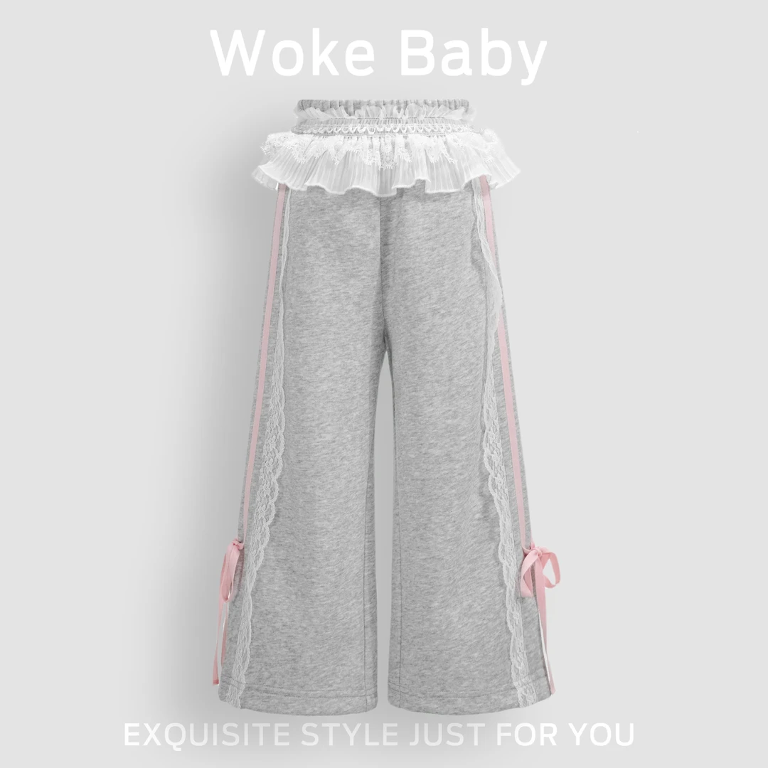 【现货】女童秋季新款蕾丝拼接休闲运动裤汉服裤子A5890