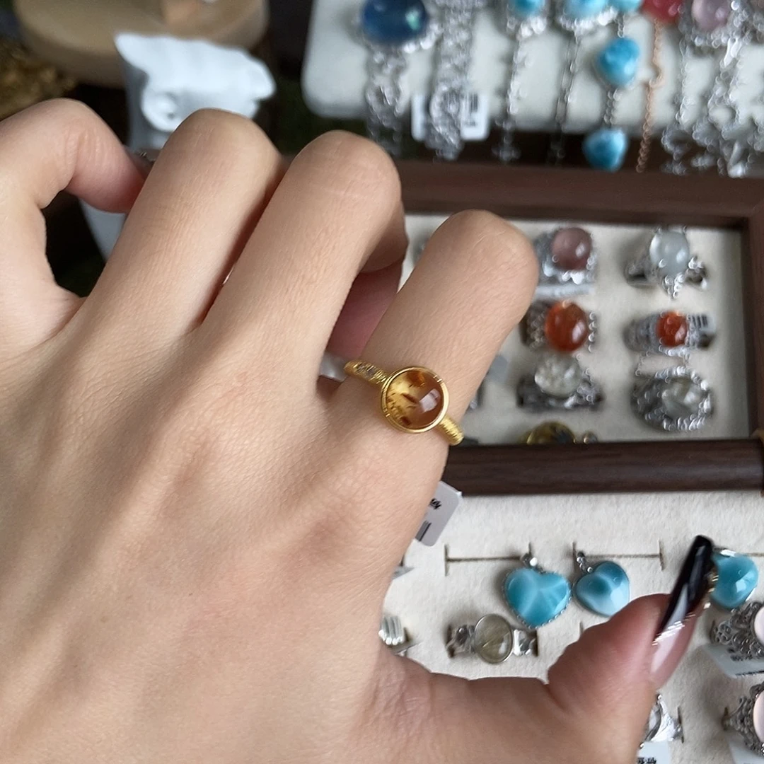 夹****烟晶戒指银S925镶嵌花珀90散