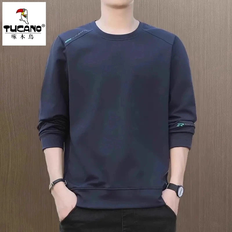 啄木鸟春秋季圆领大码加绒卫衣男士2025新款宽松休闲长袖打底内搭