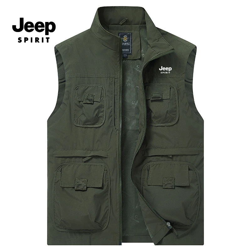 JEEPSPIRIT春秋男士宽松多口袋免烫户外休闲透气工装马甲