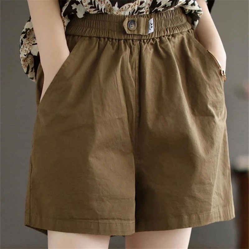 纯棉文艺休闲胖人短裤2024夏季新款大码宽松显瘦松紧腰三分短裤女