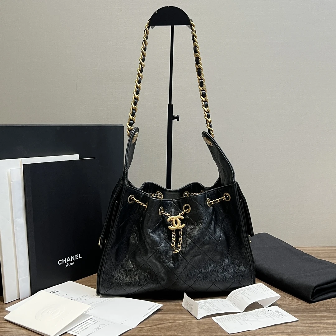 99新 Chanel/香奈儿 黑金荔枝牛皮25bag小号单肩包 11500
