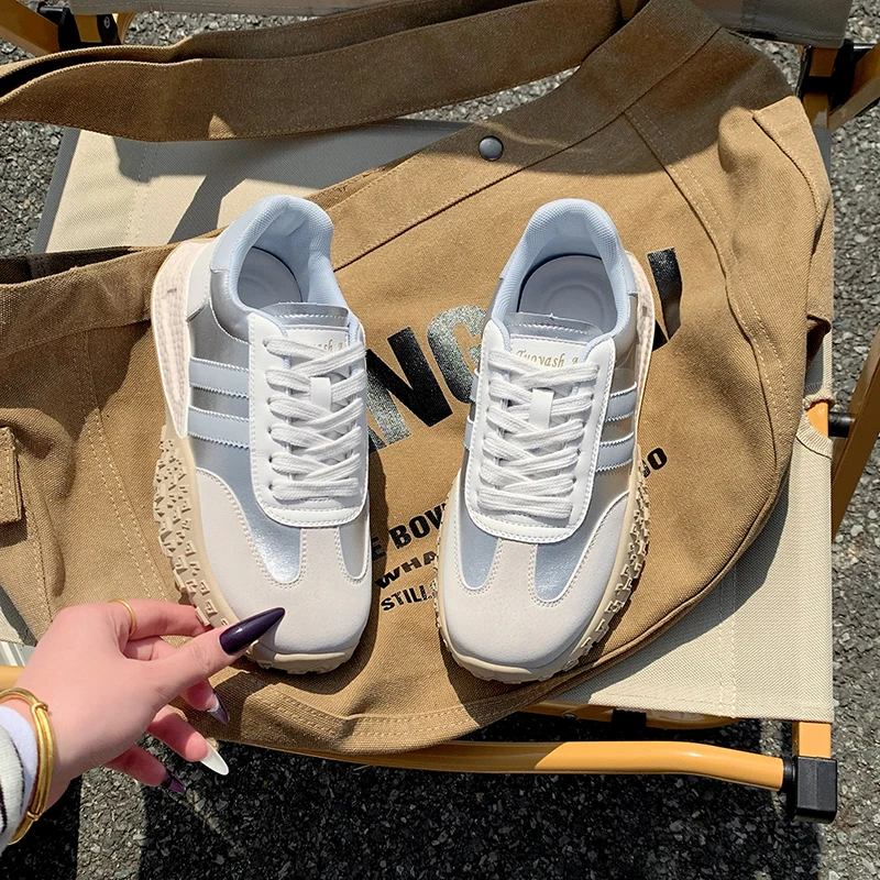 珂蝶娜真皮复古德训鞋女拼色阿甘鞋2025新款真皮透气软底运动休闲