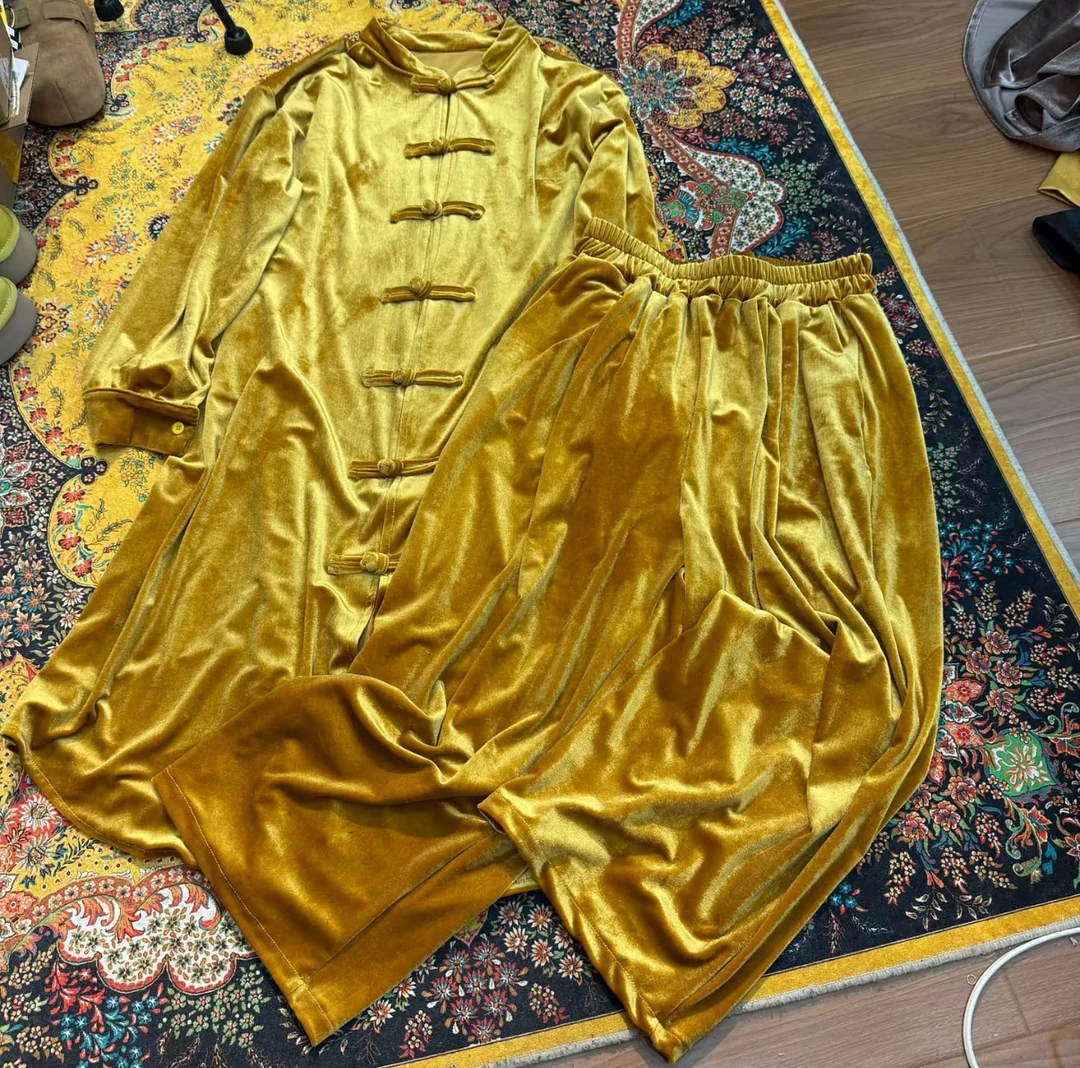 深圳1888新中式禅服丝绒套装上衣+裤子