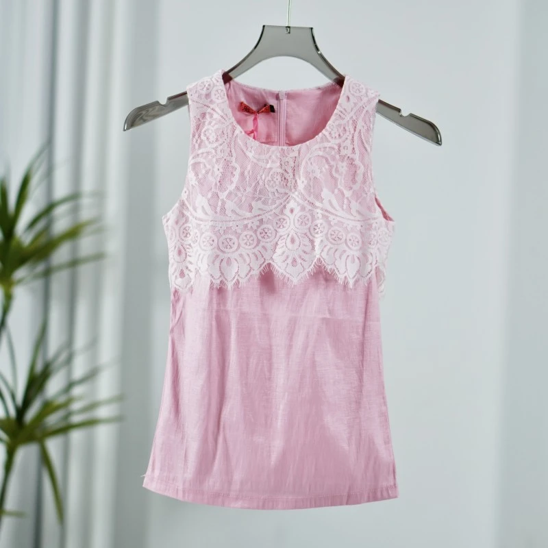 尚系列  S741-5  女装时尚简约蕾丝拼接背心粉色