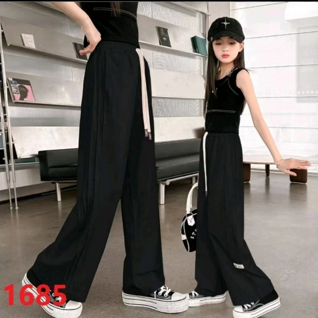 800240童装女童休闲长裤 2025夏儿童洋气阔腿直筒潮酷宝宝休闲裤