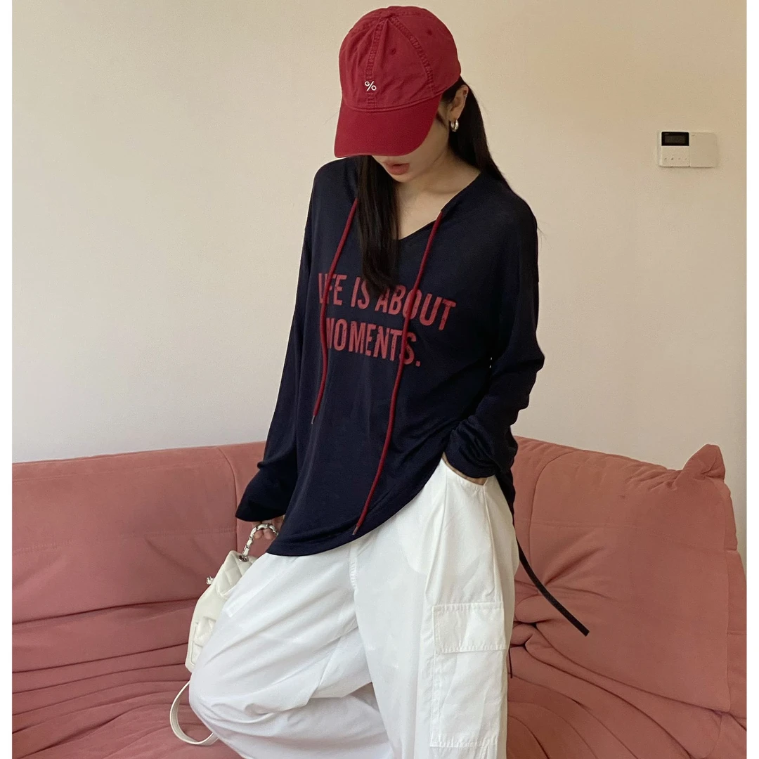 【简字防晒】抽绳字母印胶纯色防晒上衣