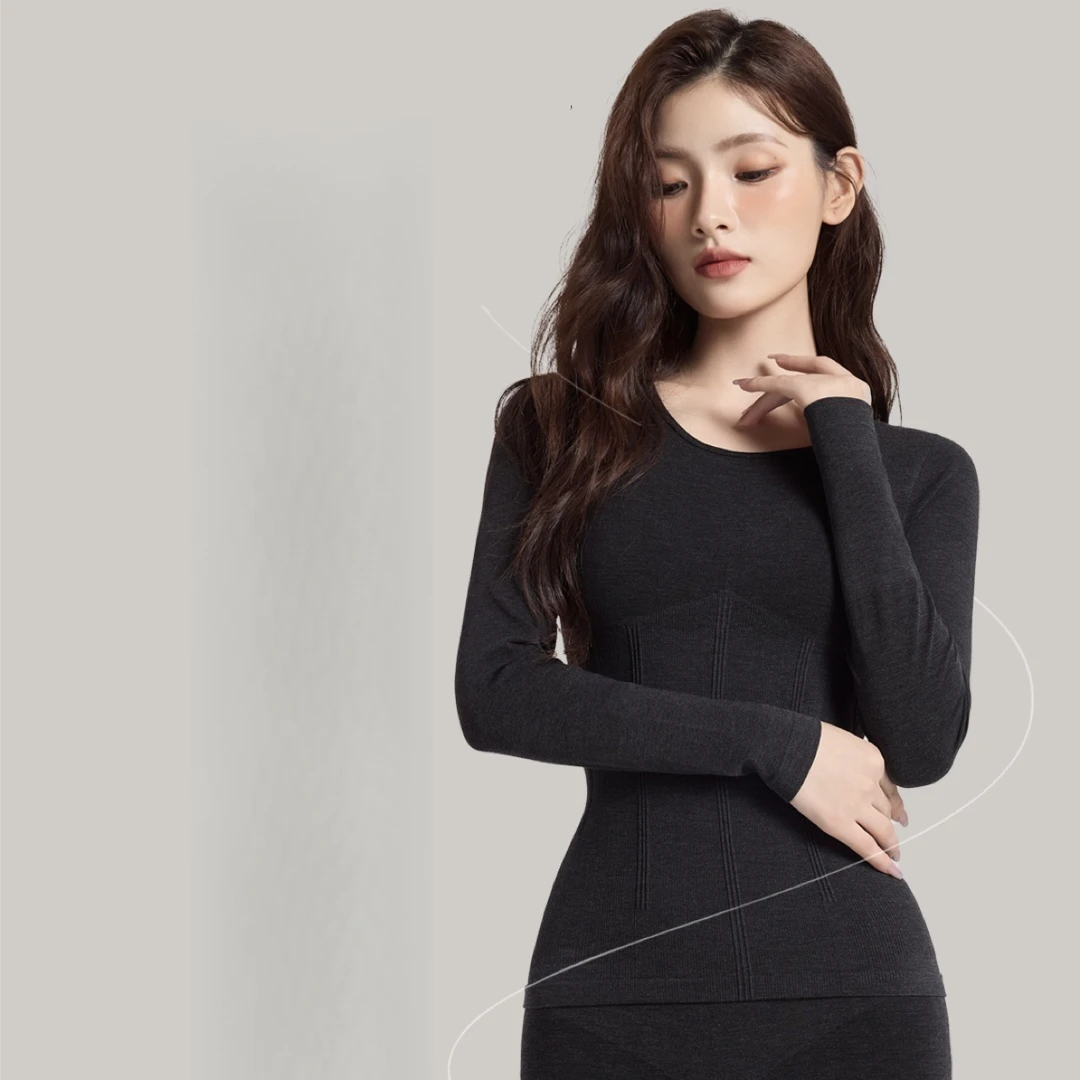 女士加厚修身精油滋润保暖衣套装打底内衣长袖加绒无痕圆领秋冬