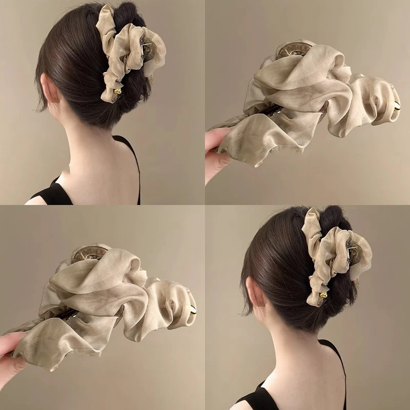 云中大漠~摩卡棕云朵抓夹超仙后脑勺鲨鱼夹2025新款鲨鱼夹盘发器