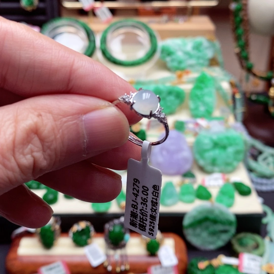 银S925镶嵌戒指翡翠翡翠戒指