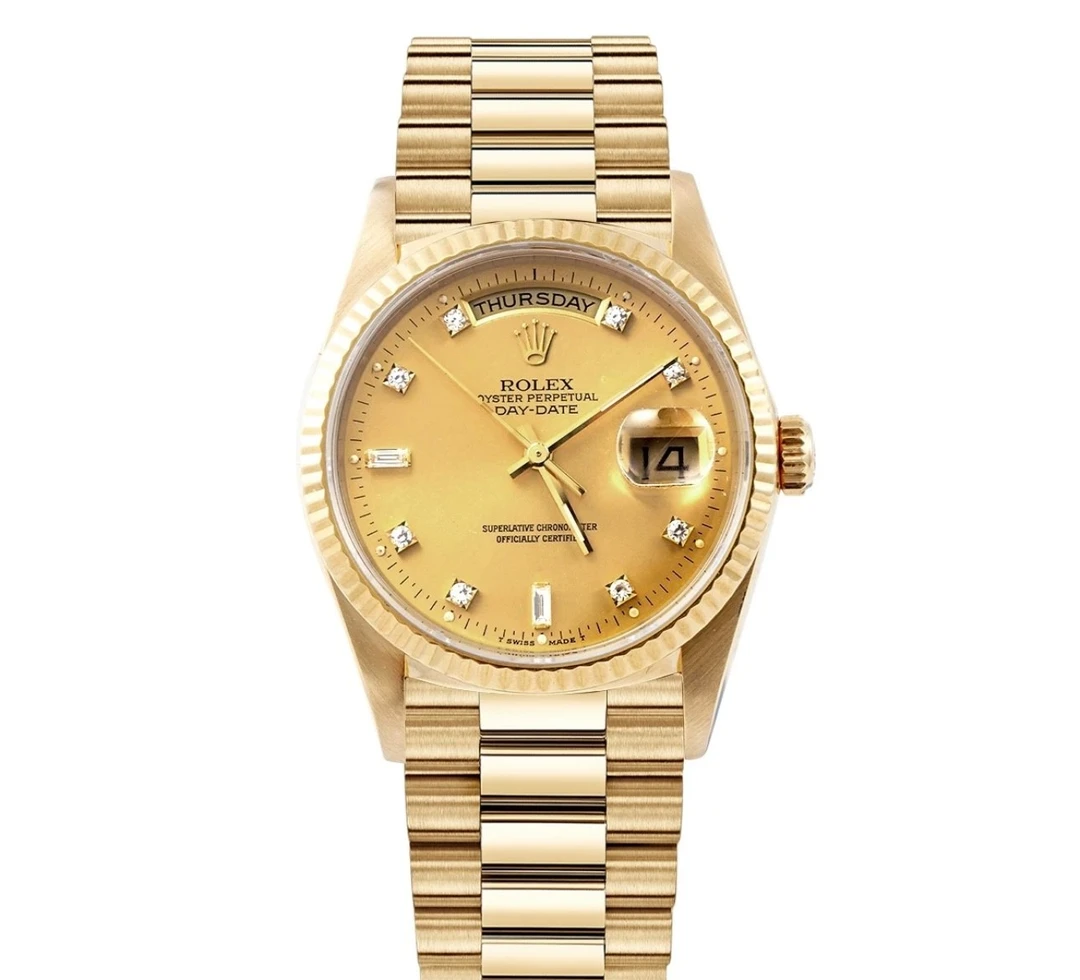 99新 Rolex/劳力士 星期日历型/A1087/全金金盘小包钻牙圈/36表径