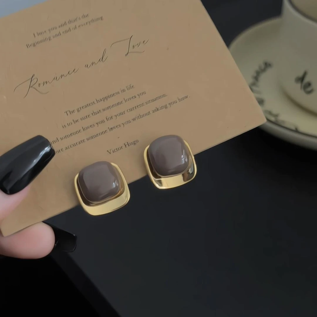 【双11好物】 美拉德几何方形耳钉个性独特轻奢高级气质百搭耳环