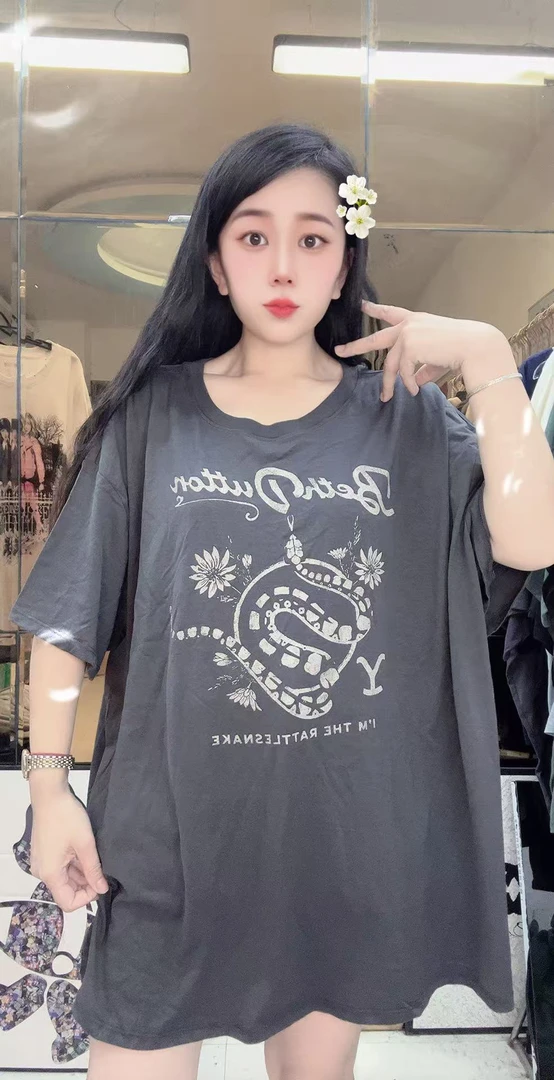 外贸纯棉特体大码T恤灰色Y字母