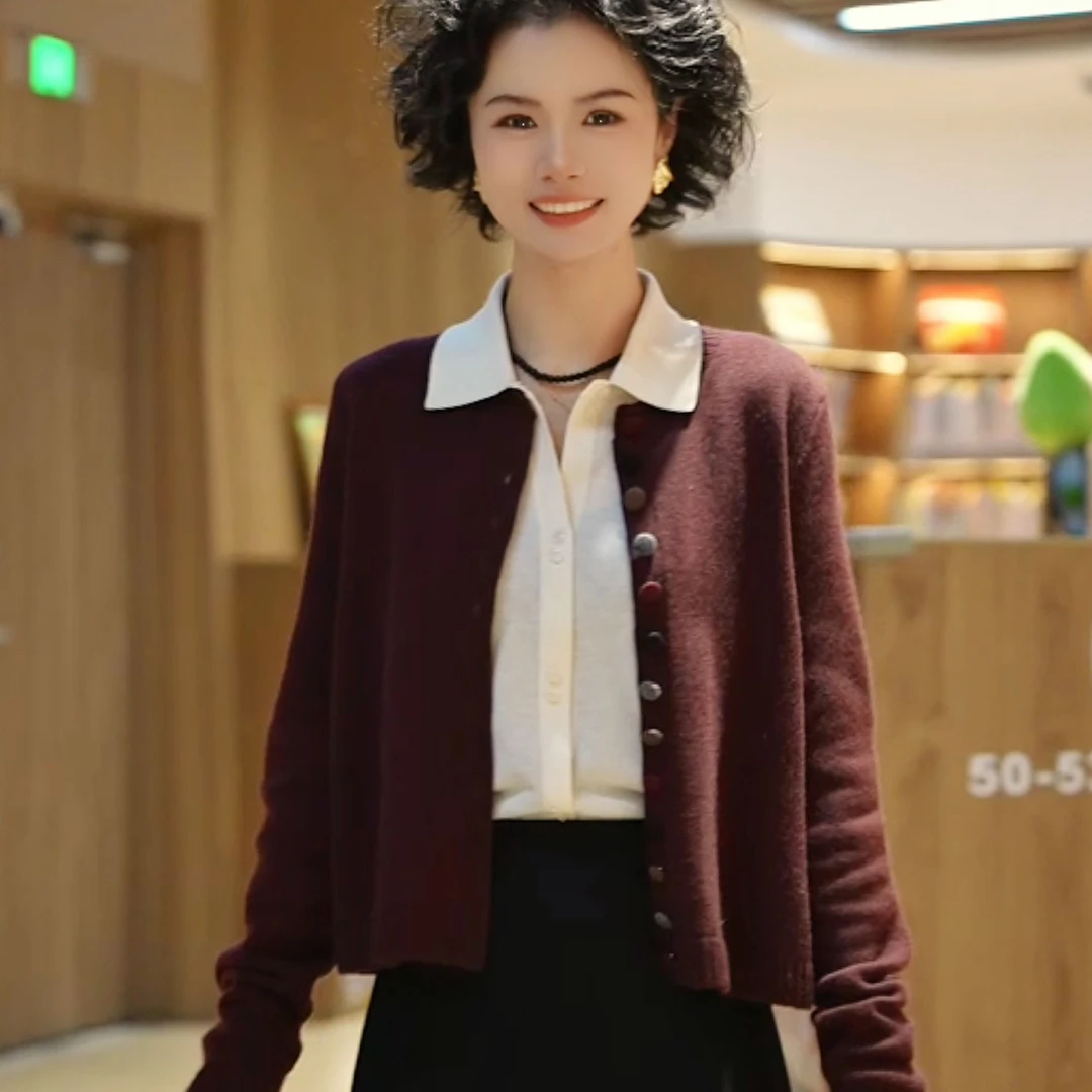 【彩扣 暴火】100纯羊毛开衫 气质针织衫24秋冬新品 BY-3691