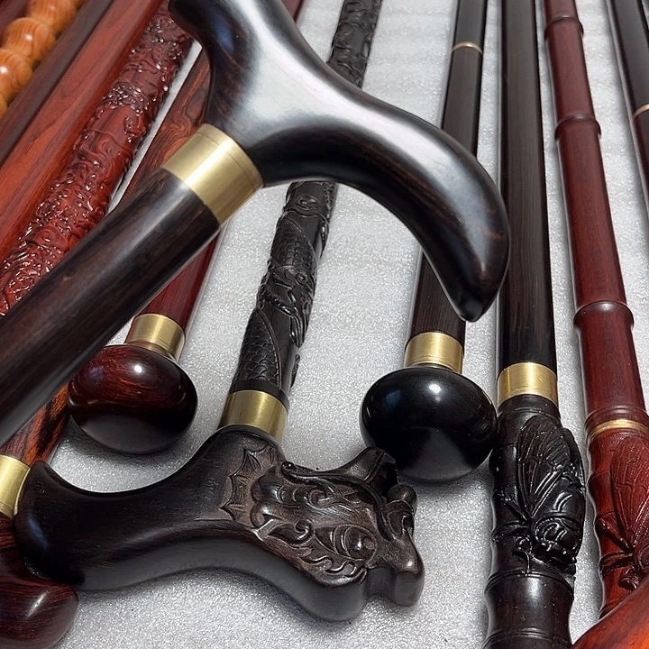 花梨木类紫光檀檀弯把手杖