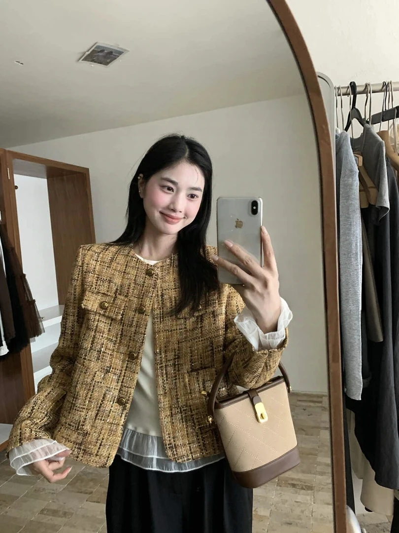 2025年新款罗弗顿日出千金气质高级微闪千鸟格闺蜜款小香