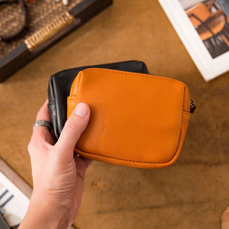 后步复古手工真皮零钱包牛皮简约钥匙包多功能植鞣皮钱包男手拿包