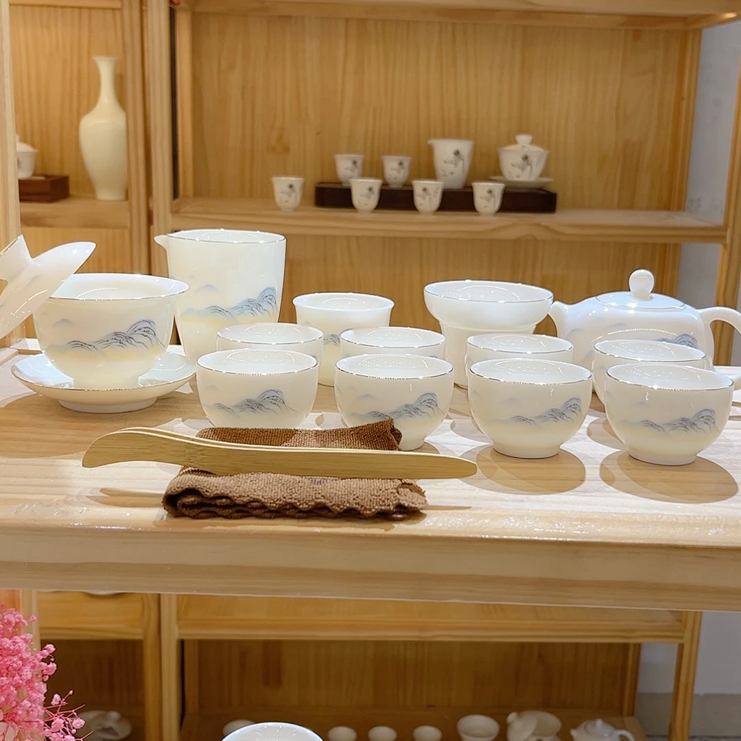 【御瓷斋】羊脂玉瓷江山如画套装16头