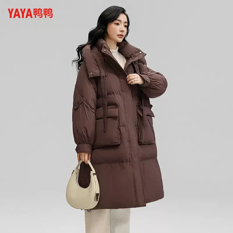 YAYA/鸭鸭【新国标90绒】羽绒服女长款连帽休闲保暖时尚潮保暖外套