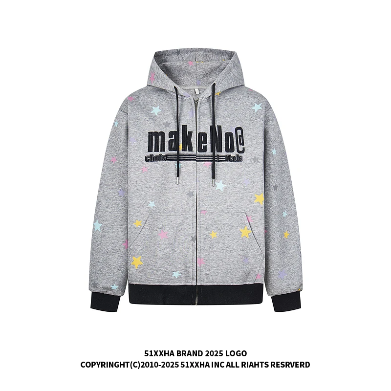 51嘻哈美式hiphop字母刺绣彩色星星宽松卫衣男连帽秋潮牌情侣外套