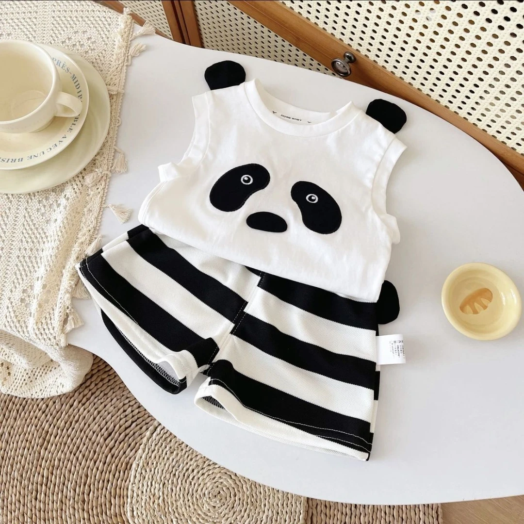 戴维贝拉优选宝宝熊猫背心套装夏季2025新款儿童洋气时髦小童女童